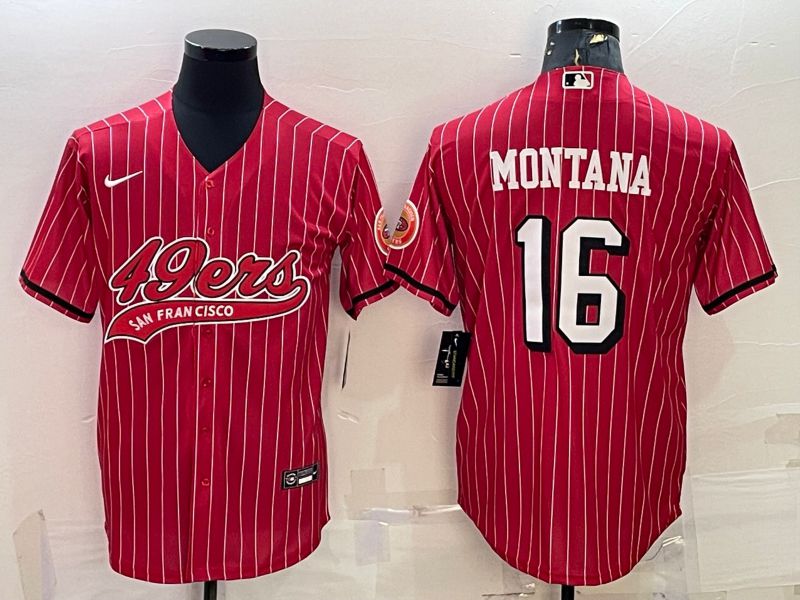 Men San Francisco 49ers #16 Montana Red stripe 2022 Nike Co branded NFL Jerseys